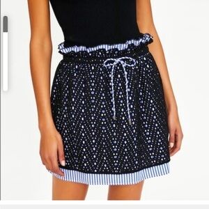 Zara Eyelet Overlay Pinstripe Paper Bag Skirt NWT M